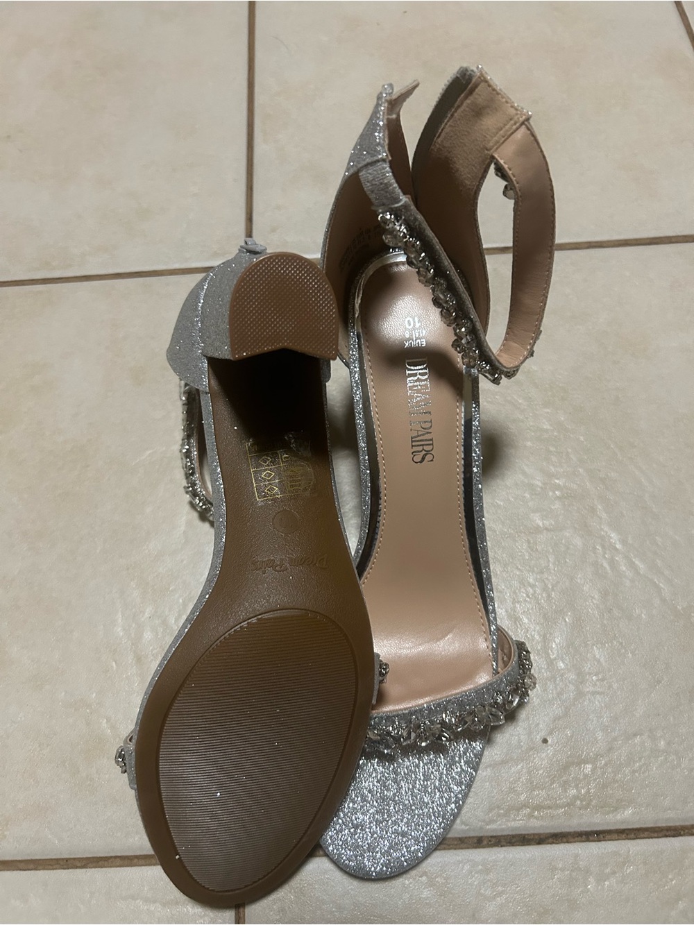 Sparkling Silver Ankle-Strap Evening Sandals - Picture 4 of 5